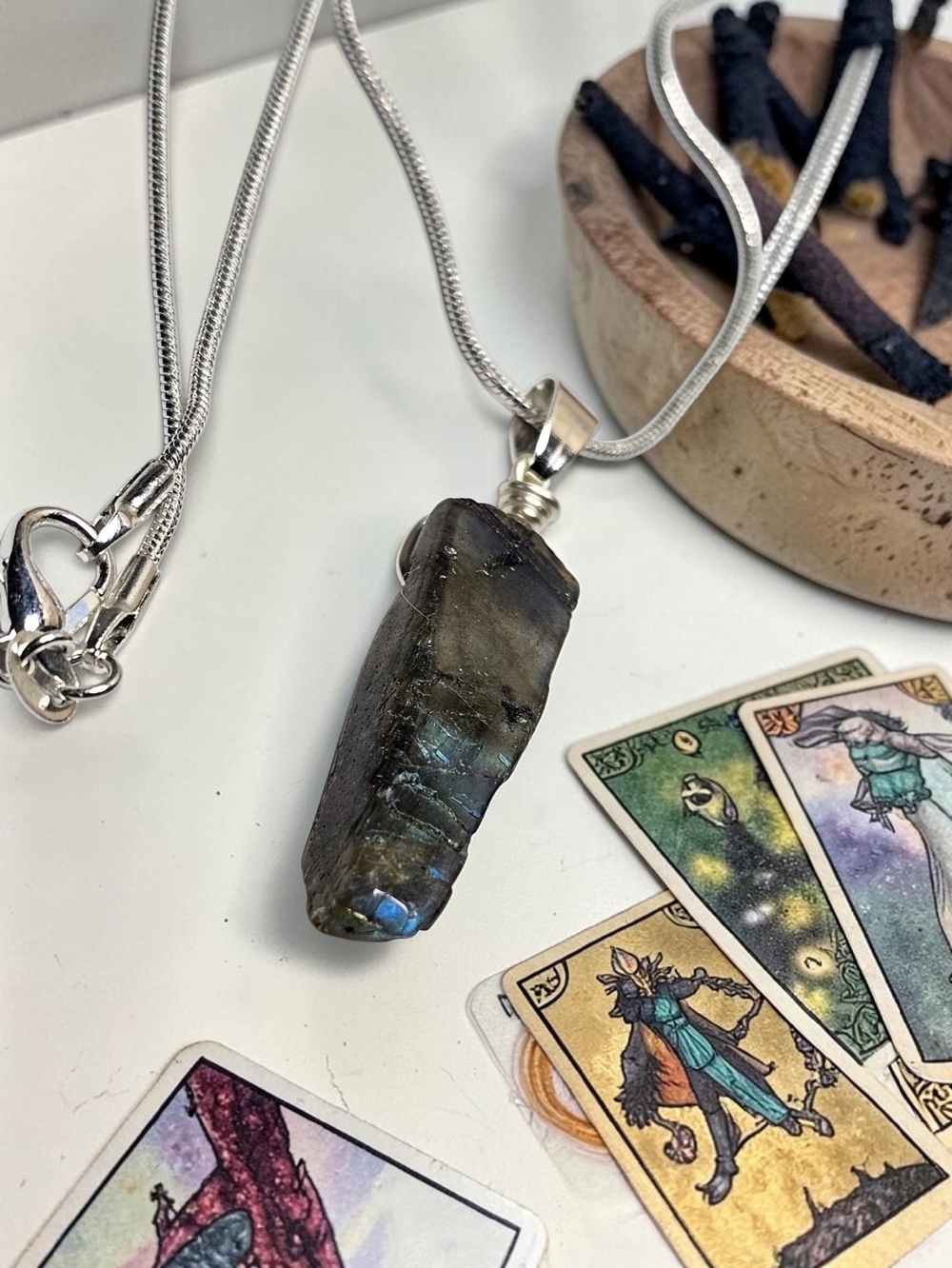 Labradorite Point Pendant Necklace in Silver
